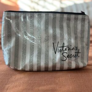 Victoria's Secret Silver and White Striped Cosmetic Bag